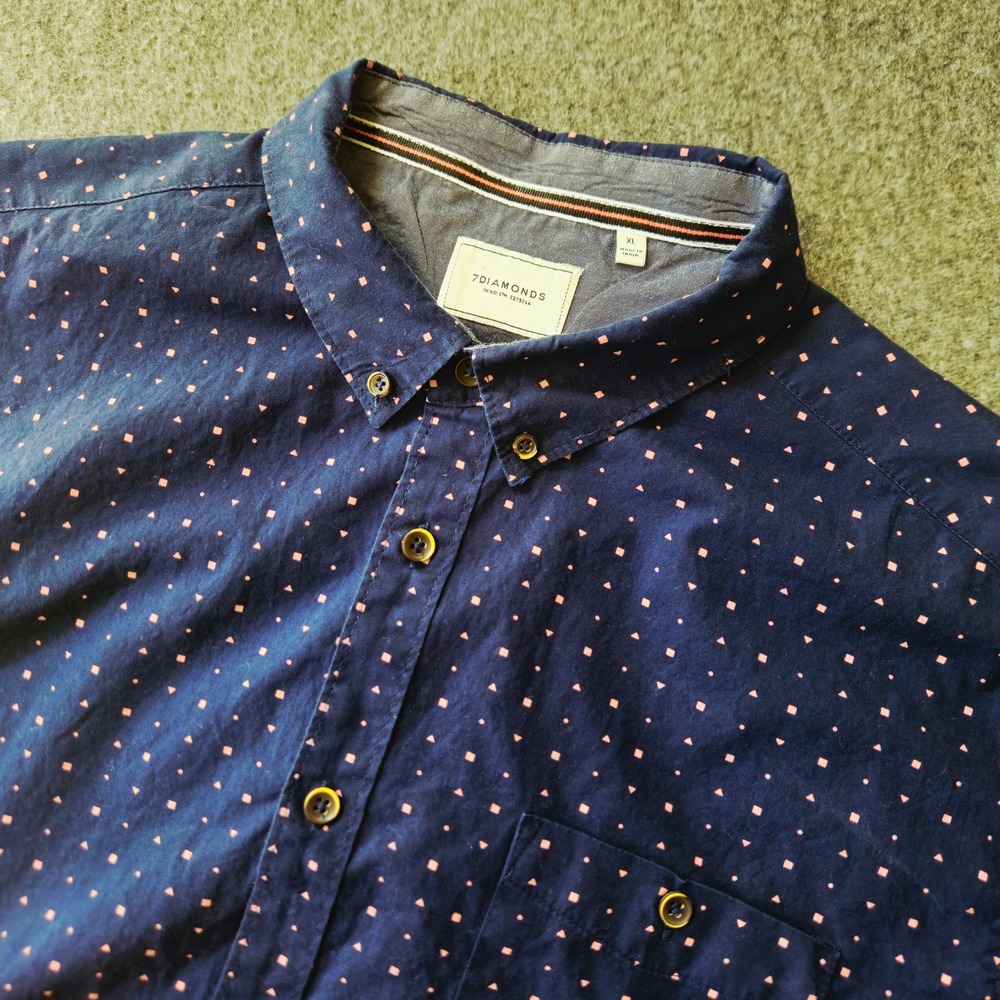 7Diamonds Celtic Thunder Men XL Navy Pink Geometric Short Sleeve Button Up Shirt
